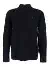 Polo Ralph Lauren Black Cable Knit Sweater With Half Zip Closure And Pony Embroidery On The Front In Wool And Cashmere