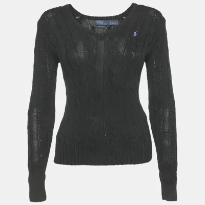 Pre-owned Polo Ralph Lauren Black Cable Knit V-neck Sweater Xs
