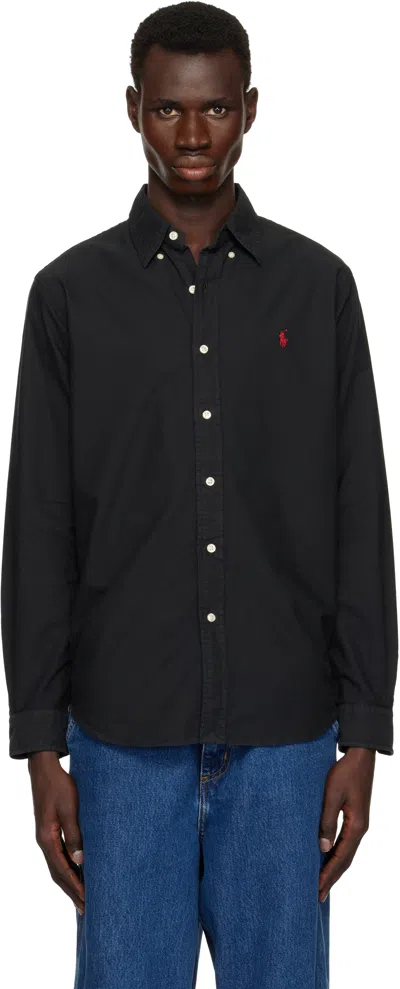 POLO RALPH LAUREN BLACK CLASSIC FIT GARMENT-DYED OXFORD SHIRT