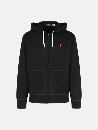 POLO RALPH LAUREN BLACK COTTON BLEND HOODIE