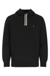 Polo Ralph Lauren Slouchy Black Cotton Blend Hoodie With Embroidered Logo In Black