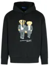 Polo Ralph Lauren Hooded Sweatshirt Featuring Bear Graphic And Ribbed Cuffs In Black