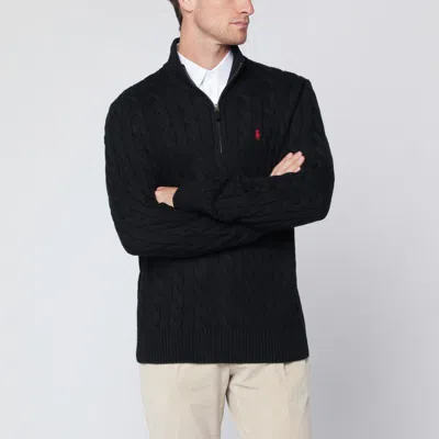 Polo Ralph Lauren Black Cotton Cableknit Sweater In Multi