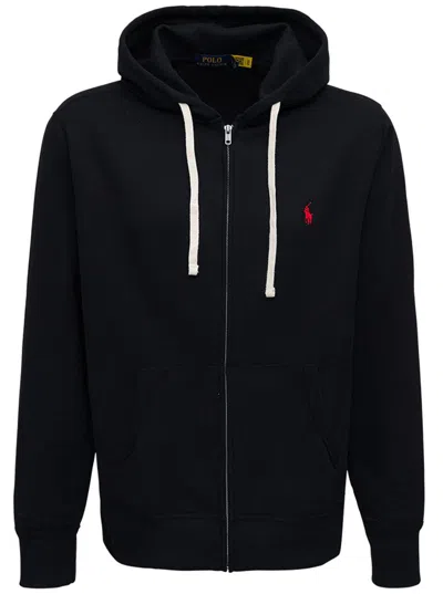 POLO RALPH LAUREN BLACK COTTON HOODIE WITH LOGO