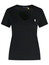 Polo Ralph Lauren Black Crewneck T-shirt With Contrasting Logo Embrodery In Black
