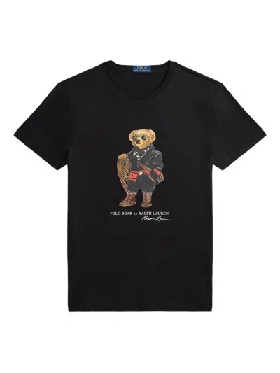 POLO RALPH LAUREN BLACK COTTON T-SHIRT WITH ICONIC TEDDY POLO RALPH LAUREN