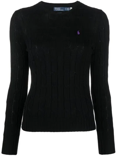 POLO RALPH LAUREN BLACK CREWNECK SWEATER WITH EMBROIDERED LOGO
