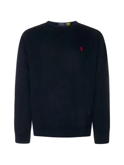Polo Ralph Lauren Black Crewneck Sweatshirt With Pony Embroidery In Cotton Blend Man