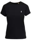 Polo Ralph Lauren Black Crewneck T-shirt With Contrasting Logo Embrodery In Cotton Woman In Black