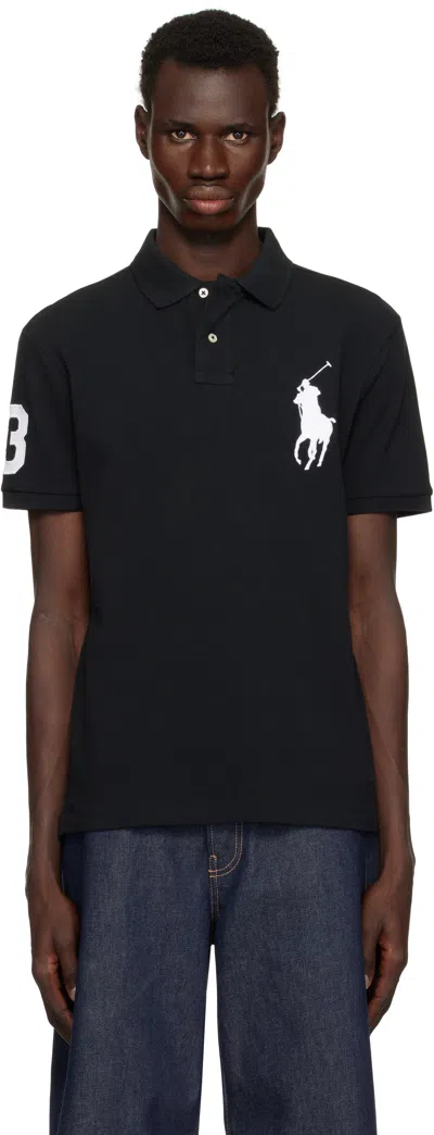 Polo Ralph Lauren Black Custom Slim Fit Big Pony Mesh Polo In Polo Black