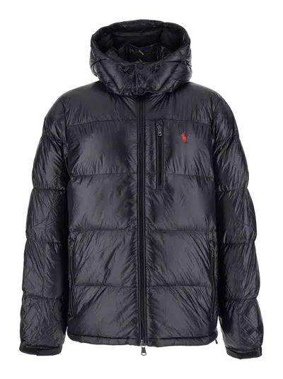 Polo Ralph Lauren Black Down Jacket With Patent Effect And Embroidered Pony Logo On Chest In Tech Fabric Man In Multi