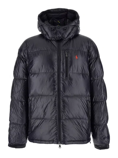 Polo Ralph Lauren Black Down Jacket With Patent Effect And Embroidered Pony Logo On Chest In Tech Fabric Man