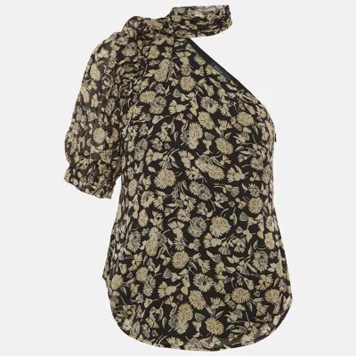 Pre-owned Polo Ralph Lauren Black Floral Print One Shoulder Blouse S