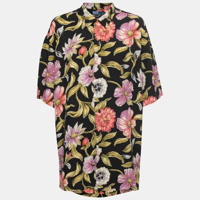 Pre-owned Polo Ralph Lauren Black Floral Printed Rayon Short Sleeve Shirt L