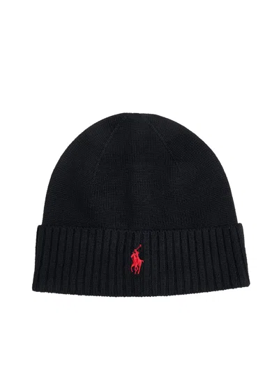 POLO RALPH LAUREN BLACK HAT WITH RED LOGO