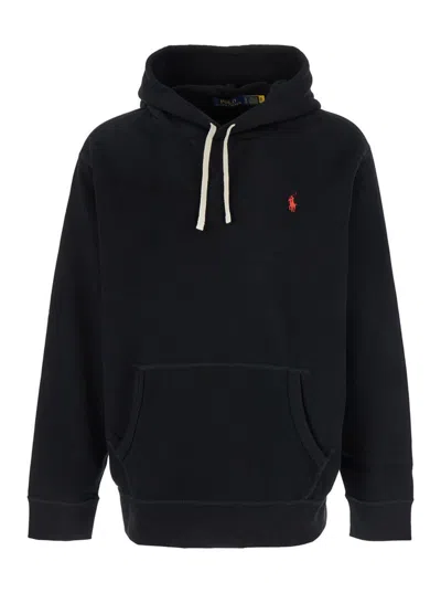 Polo Ralph Lauren Black Hoodie With Contrasting Logo Embroidery In Cotton Man In Polo Black