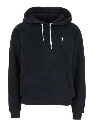 Polo Ralph Lauren Black Hoodie With Drawstring Hood And Pony Embroidery On The Front In Cotton Blend Woman