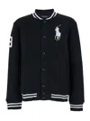 Polo Ralph Lauren Black Jacket With Maxi Pony On The Front And Numerical Detail On The Sleeve In Cotton Blend Man In Black