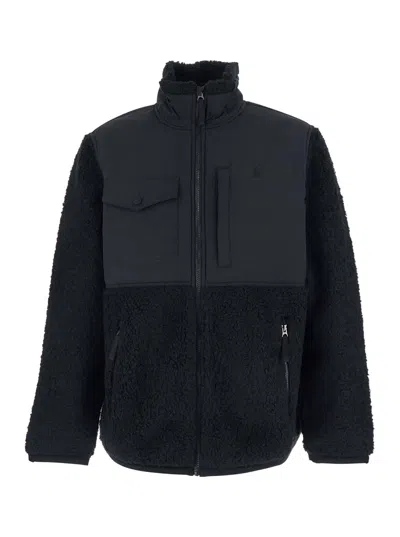 Polo Ralph Lauren Black Jacket With Mock Neck And Tonal Pony Embroidery On The Front In Tech Fabric And Ecofur Man