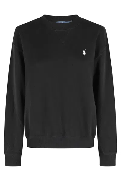 Polo Ralph Lauren Black Knit Round-neck Cotton-blend Sweatshirt