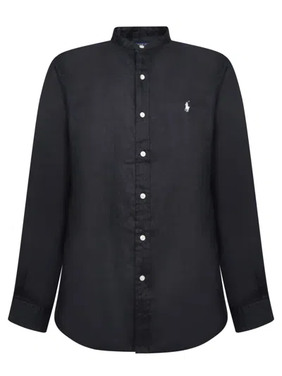 Polo Ralph Lauren Black Linen Mandarin Collar Shirt