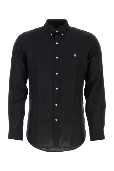 Polo Ralph Lauren Black Linen Shirt In Blk