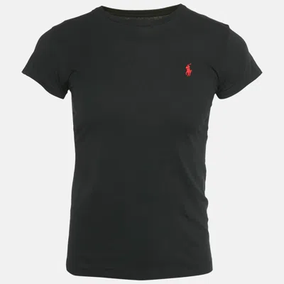 Pre-owned Polo Ralph Lauren Black Logo Embroidered Cotton Crewneck T-shirt M