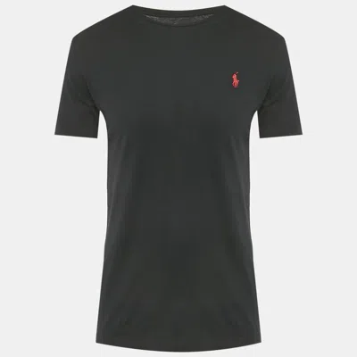 Pre-owned Polo Ralph Lauren Black Logo Embroidered Jersey T-shirt S