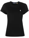 Polo Ralph Lauren Black Crewneck T-shirt With Contrasting Logo Embrodery In Black
