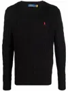 Polo Ralph Lauren Cable Knit Sweater With Ribbed Finish In Black