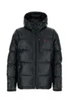 Polo Ralph Lauren Blue Down Jacket With Fixed Hood And Embroidered Pony Logo On Chest In Tech Fabric Man In Black