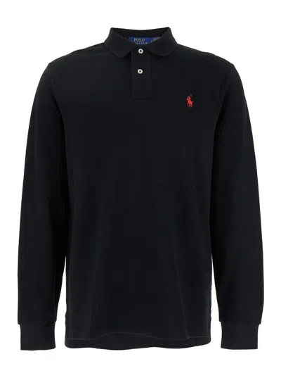 Polo Ralph Lauren Long-sleeved Polo Shirt Ribbed Cuffs In Black