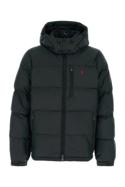 Polo Ralph Lauren Black Polyester Down Jacket In Multi