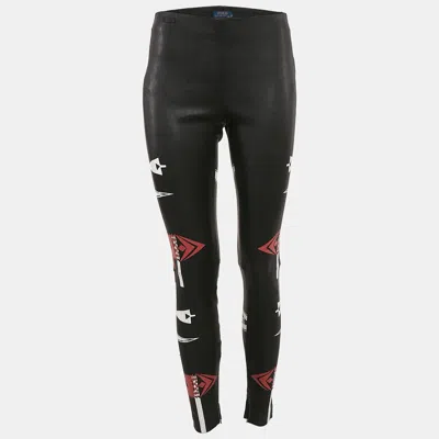 Pre-owned Polo Ralph Lauren Black Printed Leather Pants S