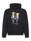 Polo Ralph Lauren Hooded Sweatshirt Featuring Bear Graphic And Ribbed Cuffs In Black