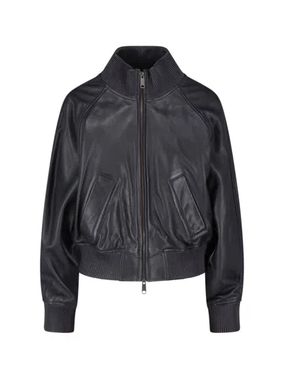 Polo Ralph Lauren Black Shearling High Collar Zip Bomber Jacket