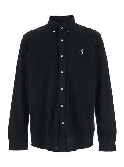 Polo Ralph Lauren Black Shirt With Button-down Collar And Pony Embroidery On The Front In Cotton Man