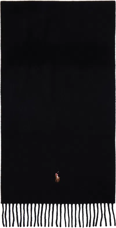 Polo Ralph Lauren Signature Italian Virgin Wool Scarf In Black
