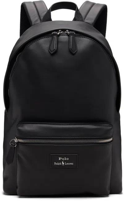 Polo Ralph Lauren Large Dome-shaped Backpack In Smooth Leather In Black