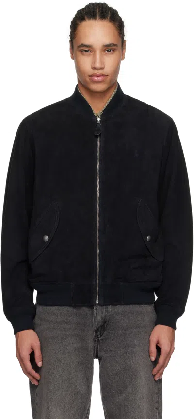 Polo Ralph Lauren Black Suede Bomber Jacket In Collection Navy