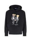 Polo Ralph Lauren Hooded Sweatshirt Featuring Bear Graphic And Ribbed Cuffs In Black