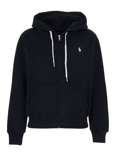Polo Ralph Lauren Black Sweatshirt With Drawstring Hood And Pony Embroidery On The Front In Cotton Blend Woman