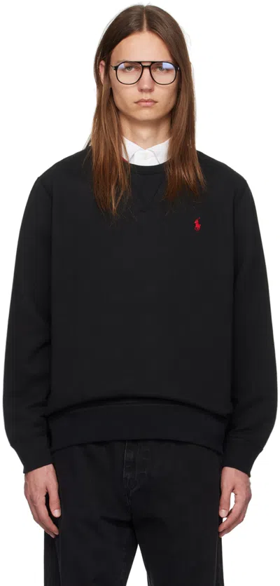 Polo Ralph Lauren Black Crewneck Sweatshirt With Pony Embroidery In Cotton Blend Man
