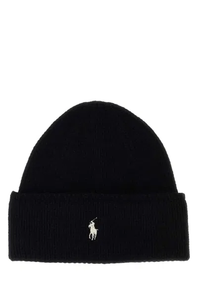 POLO RALPH LAUREN POLO RALPH LAUREN BLACK WOOL BEANIE HAT