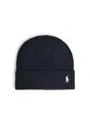 Polo Ralph Lauren Ribbed Knit Beanie Hat With Logo Detail In Black