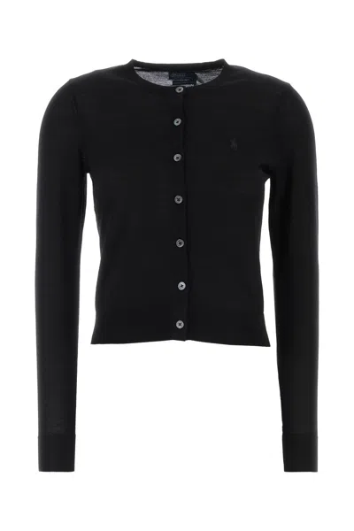 Polo Ralph Lauren Wool Cardigan Long Sleeves Crew Neck In Black