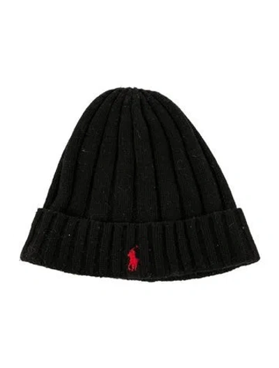 Pre-owned Polo Ralph Lauren Black Wool Felt Beanie With Tags