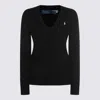 Polo Ralph Lauren Kimberly Cable Cotton V Neck Sweater In Black