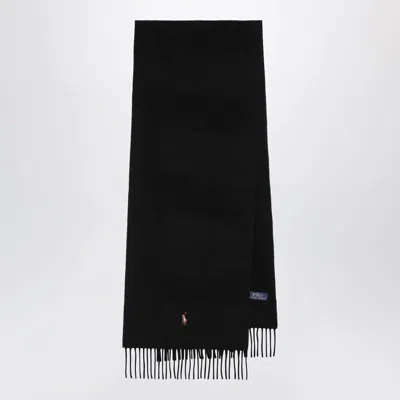 Polo Ralph Lauren Black Wool Scarf With Fringes