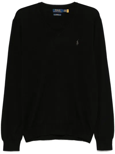 POLO RALPH LAUREN BLACK WOOL V-NECK SWEATER POLO RALPH LAUREN